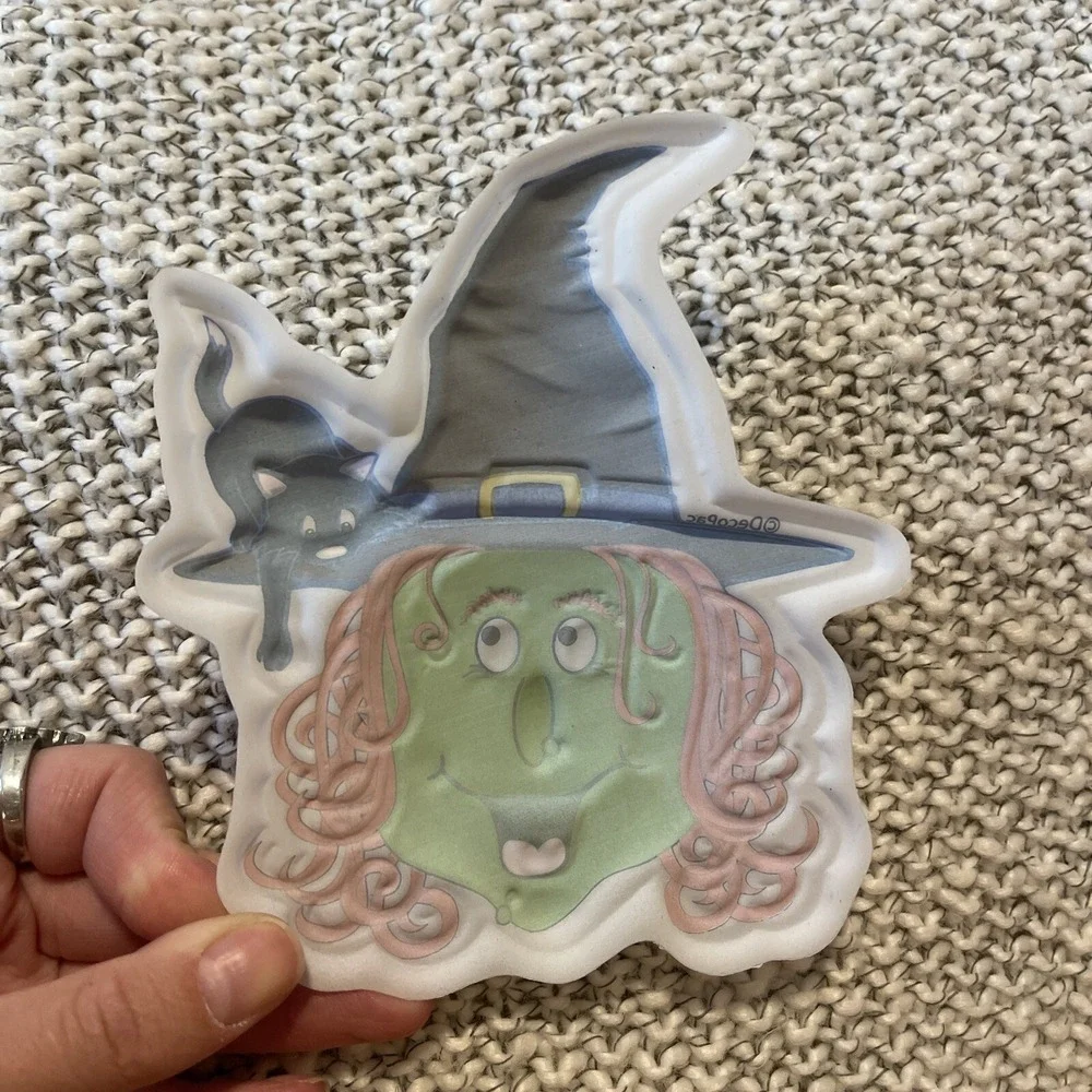 Vintage 3D Witch Black Cat Halloween Cake Topper Decor‎ Deco Pac